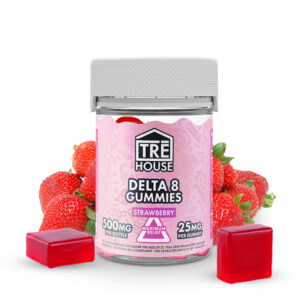 buy Strawberry Delta 8 Gummies containing 500mg of dank delta 8 THC in every bottle shipping to all states $35